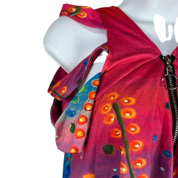 Colorful Sleeveless Cold Shoulder Top Front Zipper & Abstract Print Chicme S - Picture 2 of 6